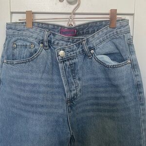 Edikted Light Blue Denim Crossover Jeans